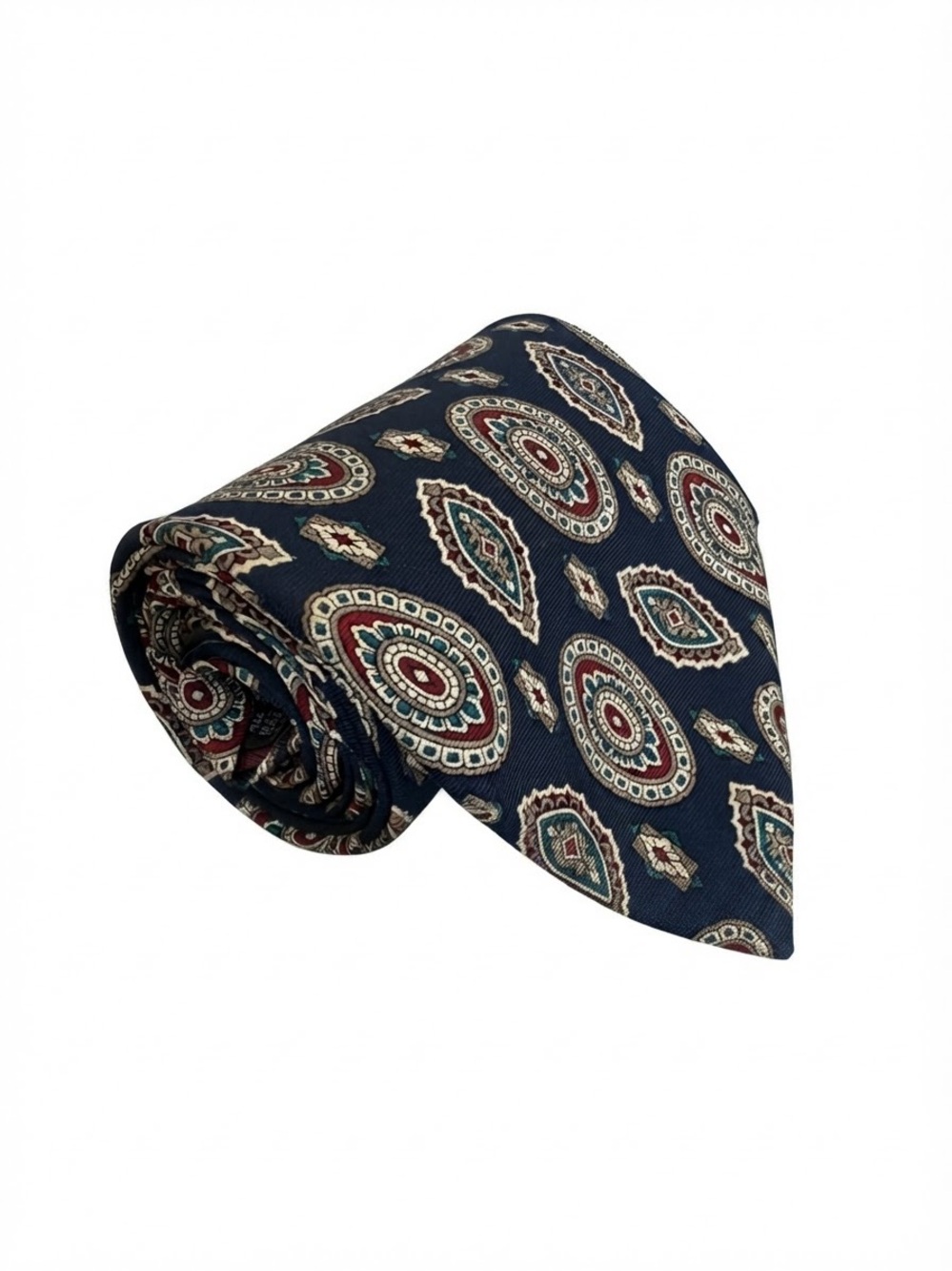 Vtg Christian Dior Monsieur Silk Tie Navy Blue Paisley Medallion Geometric FLAW